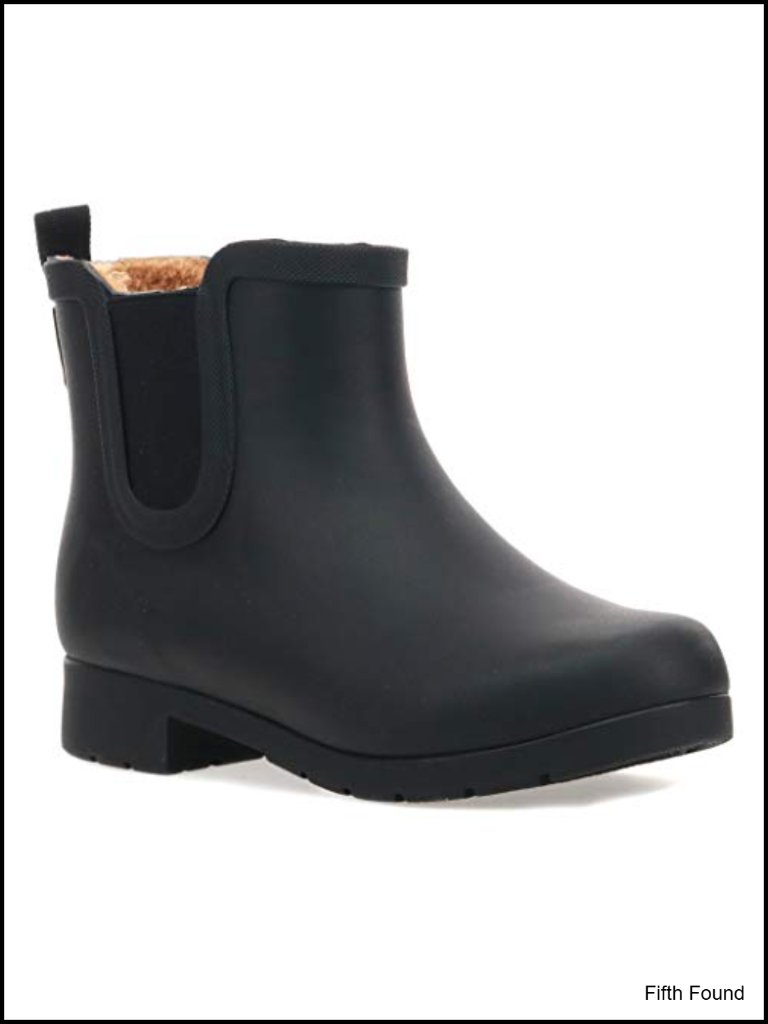 Waterproof Faux Fur Chelsea Rain Boot Slip On Pull-On Ankle Booties With Plush